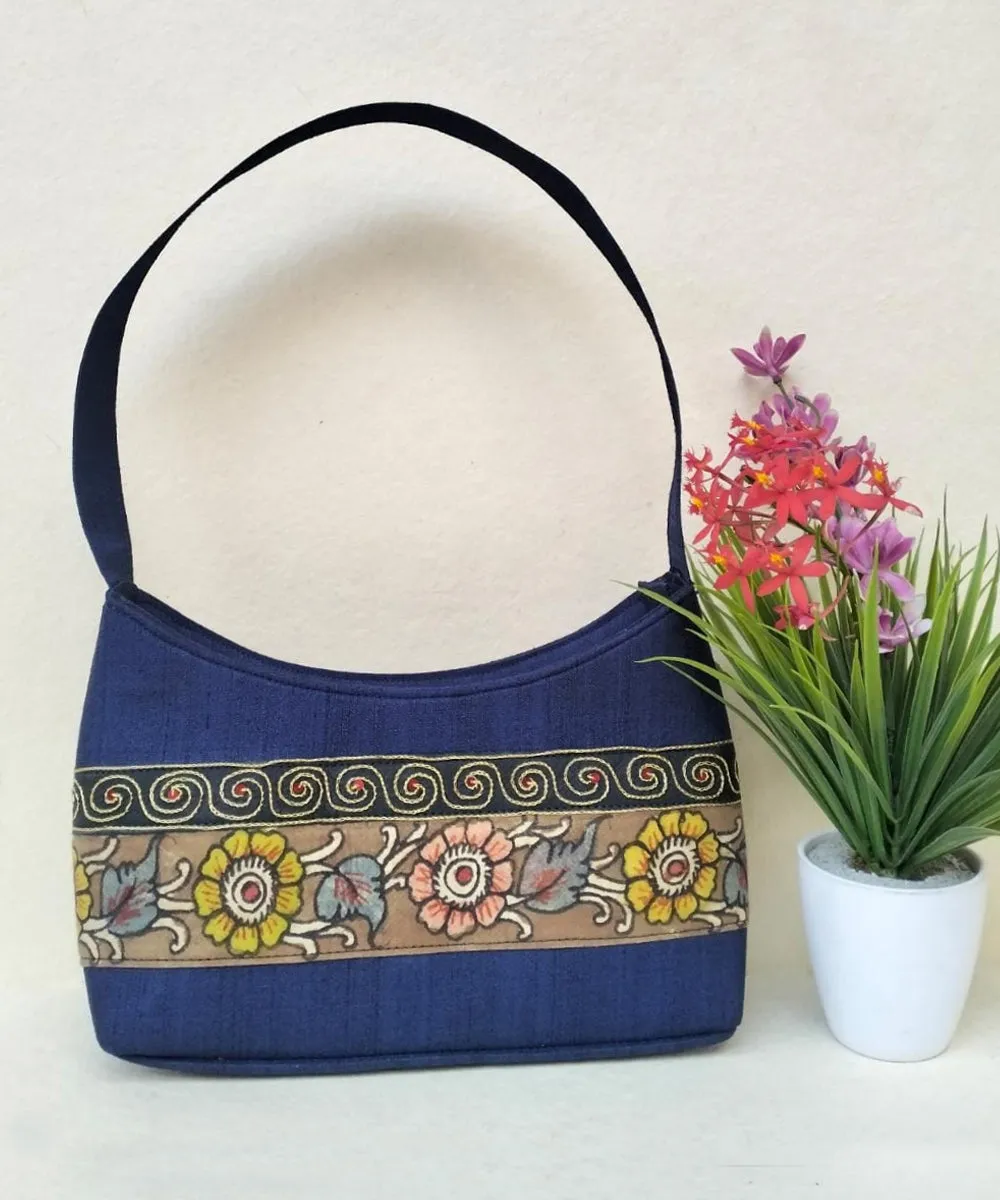 0vy blue hand painted kalamkari silk bag