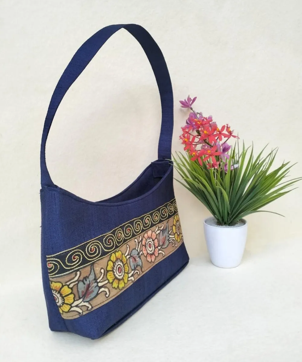 0vy blue hand painted kalamkari silk bag