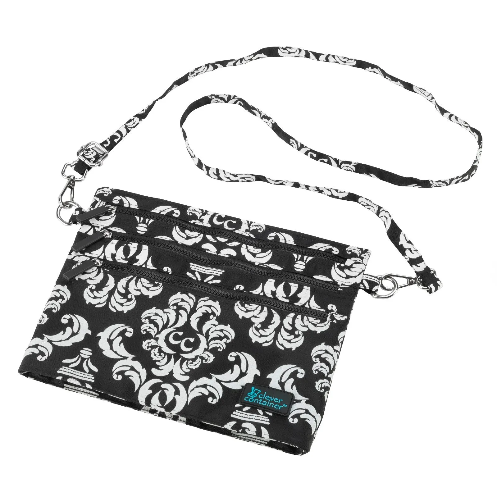 4 Compartment Crossbody Compact Purse - Color Damask Black & White