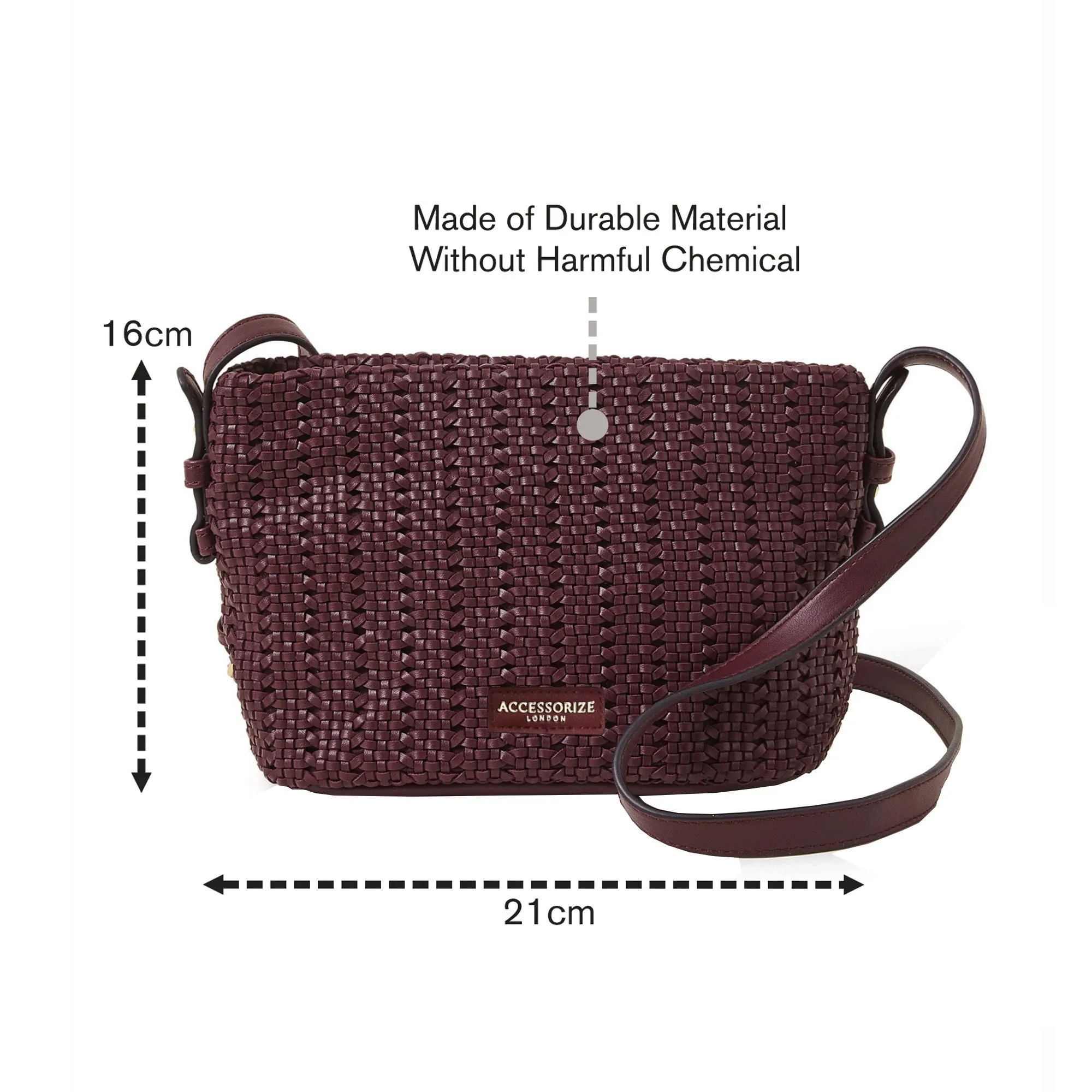 Accessorize London Women's Burgundy Woven Cross-Body Bag Black