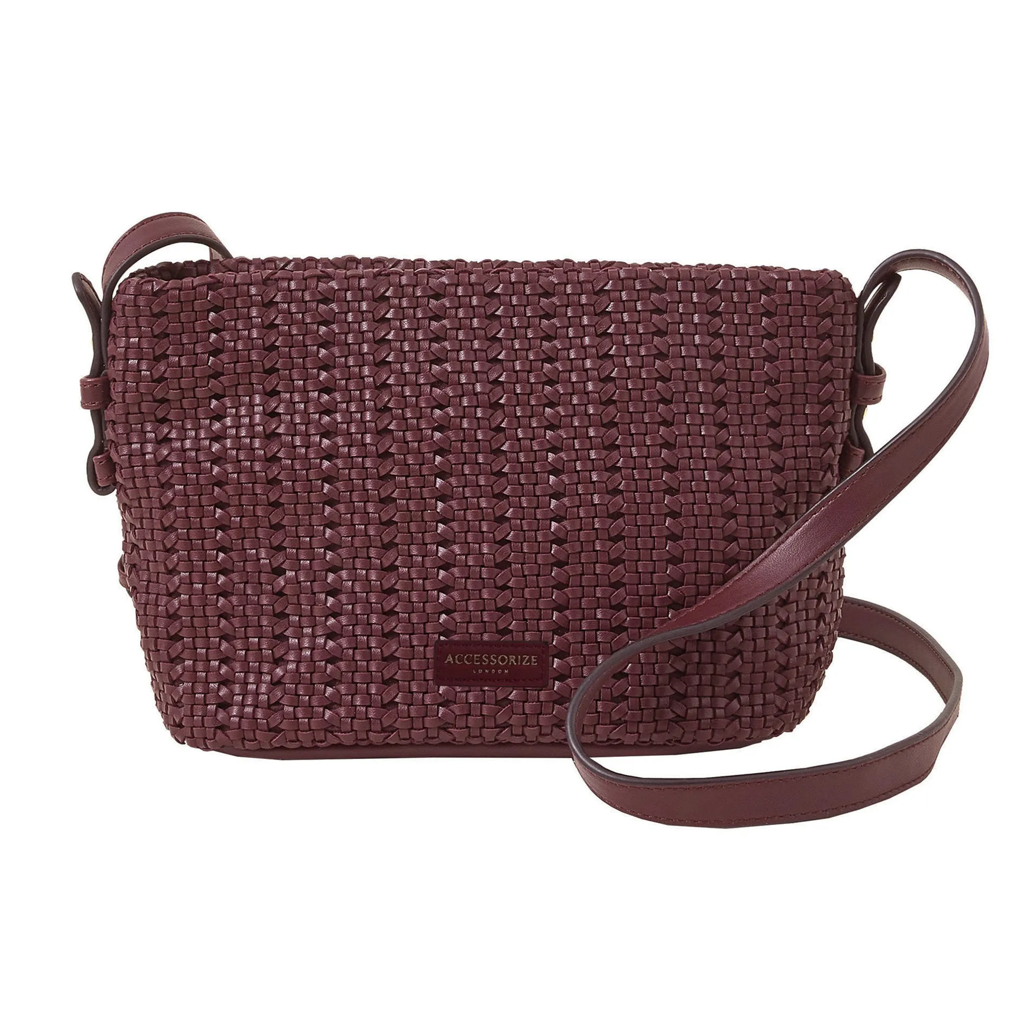 Accessorize London Women's Burgundy Woven Cross-Body Bag Black