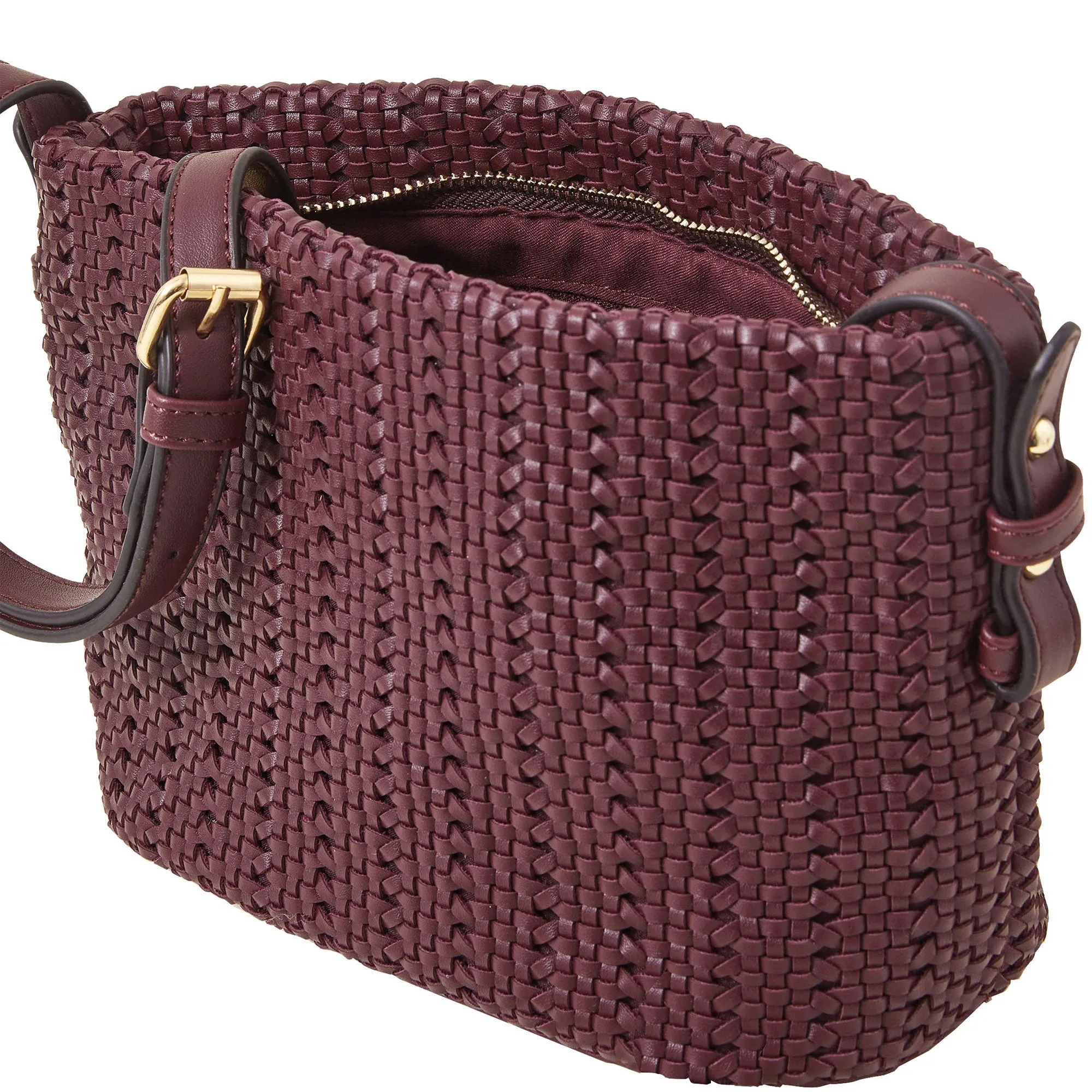 Accessorize London Women's Burgundy Woven Cross-Body Bag Black