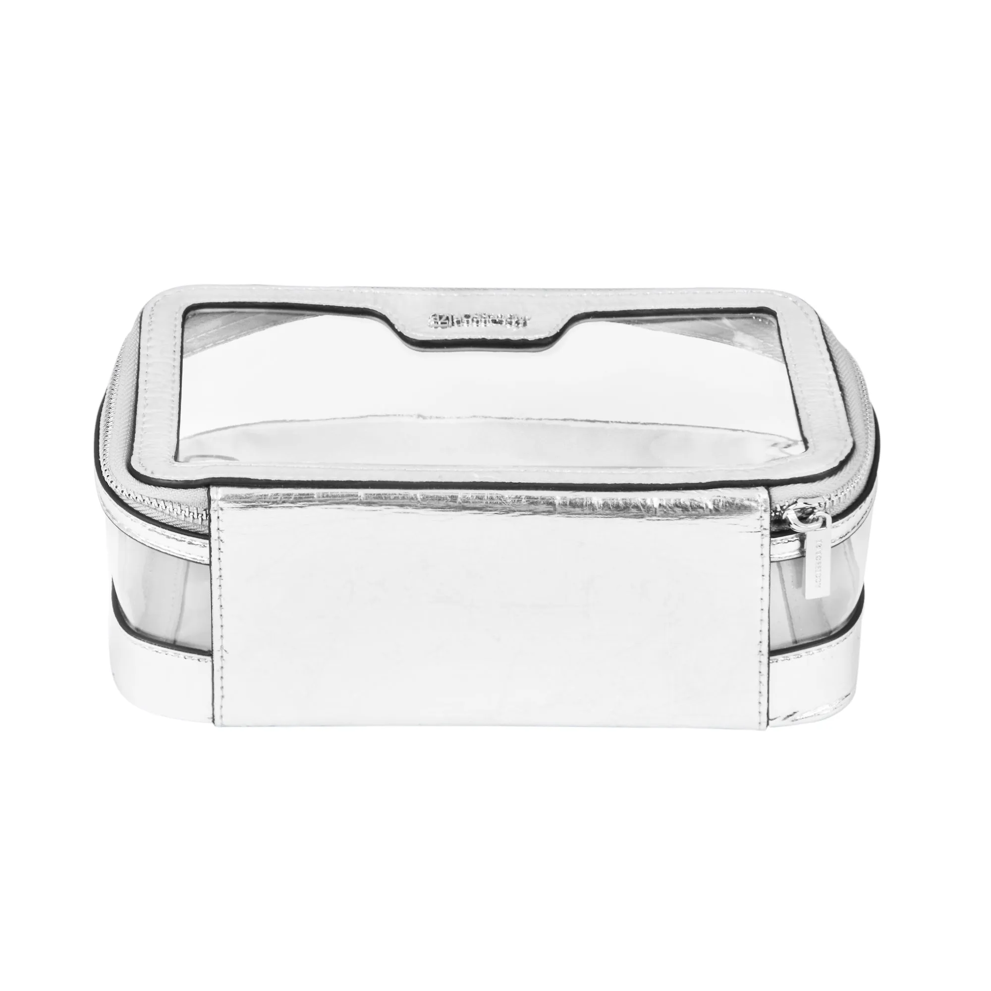 Accessorize London Women's Faux Leather Silver Clear Make Up Bag