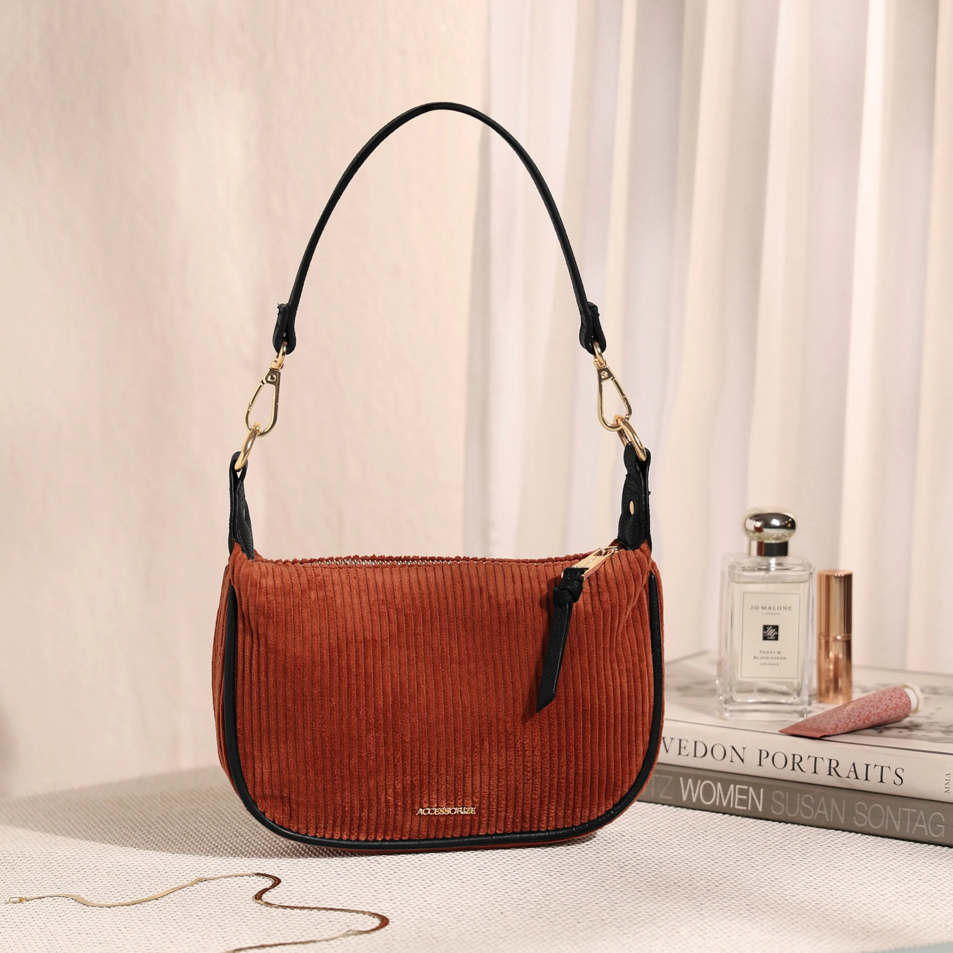 Accessorize London Women's Rust Mini Cord Shoulder Bag