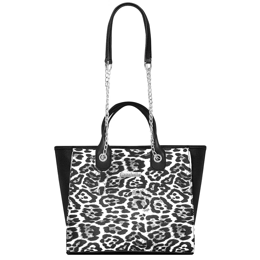 Andrea Black and white leopard print tote