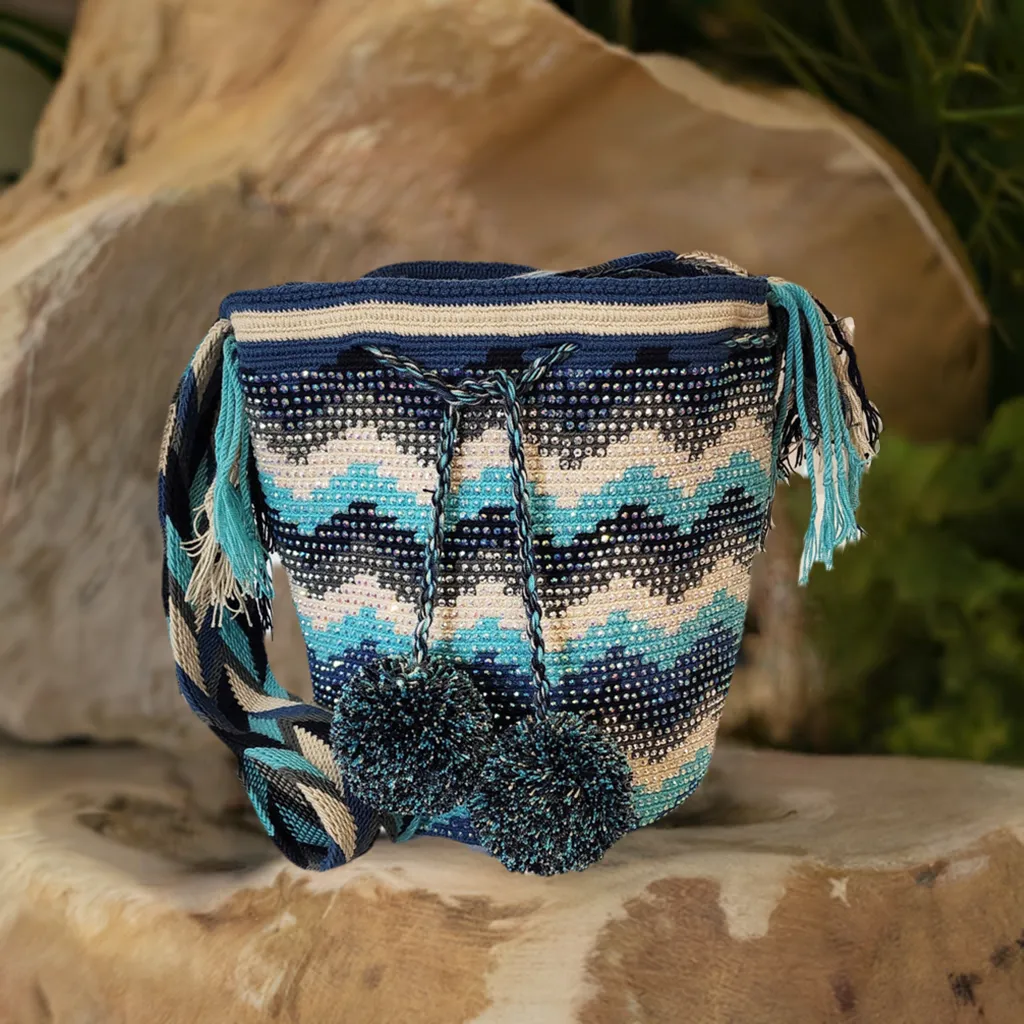 Aviana Handmade Crochet Wayuu Mochila Bag with Crystals