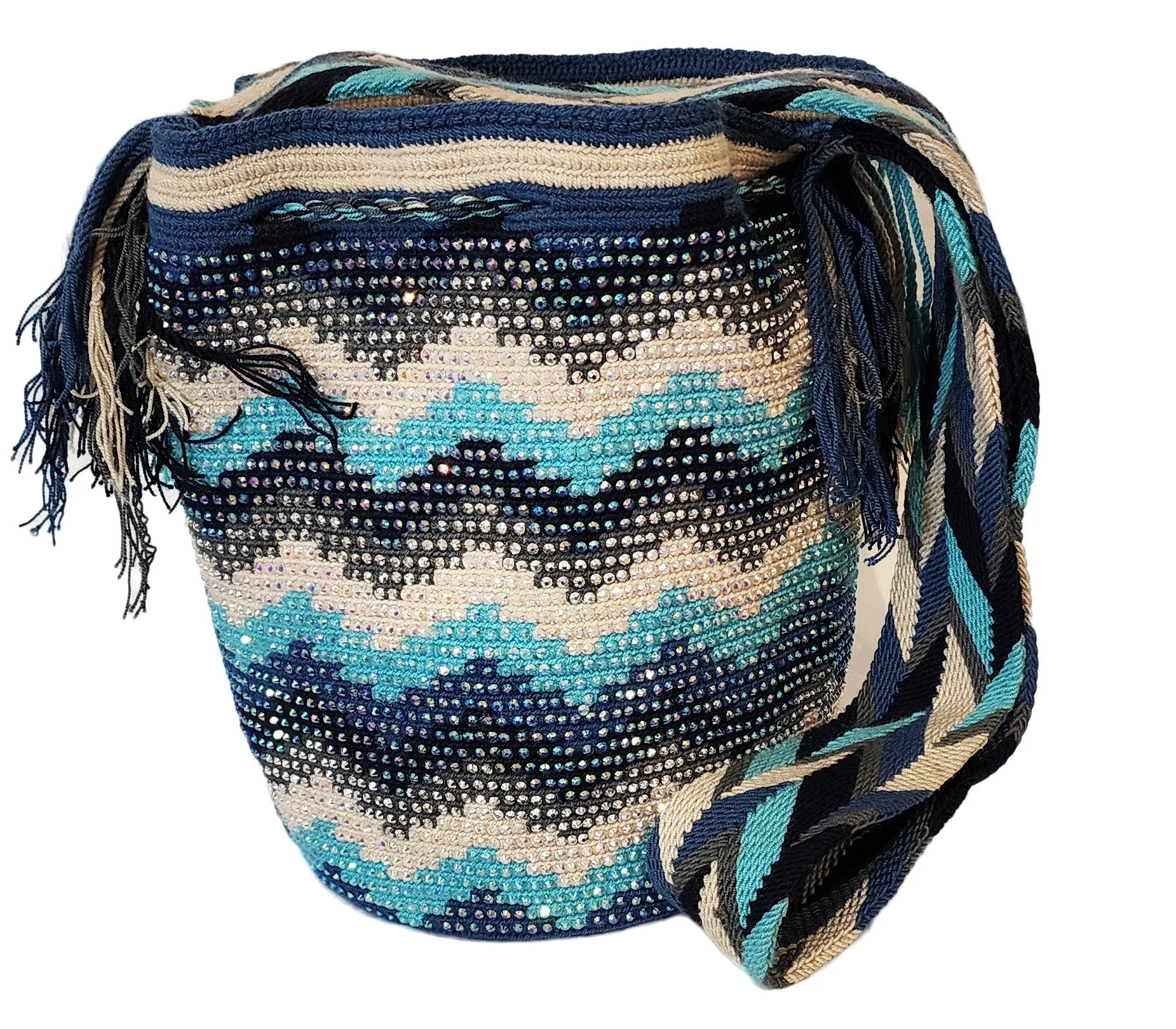 Aviana Handmade Crochet Wayuu Mochila Bag with Crystals