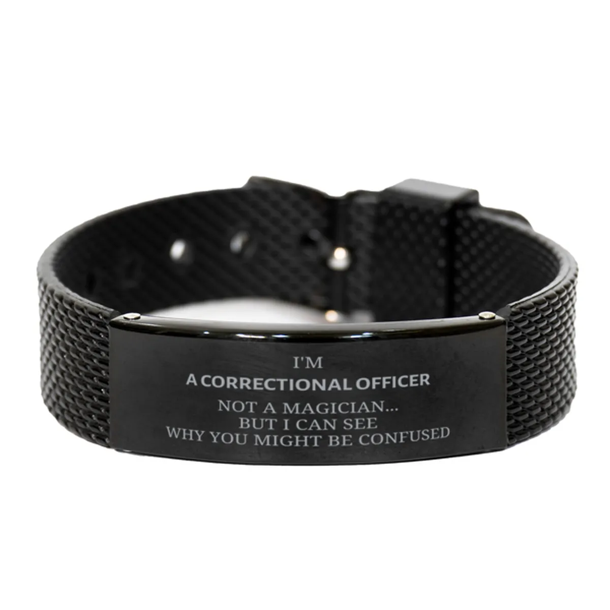 Badass Correctional Officer Gifts, I'm Correctional Officer not a magician, Sarcastic Black Shark Mesh Bracelet for Correctional Officer Birthday Christmas for  Men, Women, Friends, Coworkers