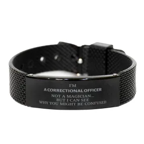 Badass Correctional Officer Gifts, I'm Correctional Officer not a magician, Sarcastic Black Shark Mesh Bracelet for Correctional Officer Birthday Christmas for  Men, Women, Friends, Coworkers