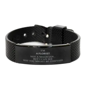 Badass Florist Gifts, I'm Florist not a magician, Sarcastic Black Shark Mesh Bracelet for Florist Birthday Christmas for  Men, Women, Friends, Coworkers