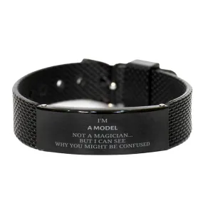 Badass Model Gifts, I'm Model not a magician, Sarcastic Black Shark Mesh Bracelet for Model Birthday Christmas for  Men, Women, Friends, Coworkers