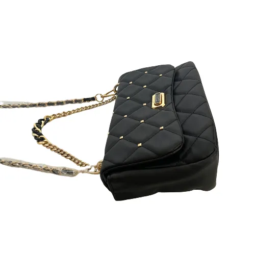 Badgley Mischka Black Quilted Vegan Leather Studded Shoulder Bag | Like New |