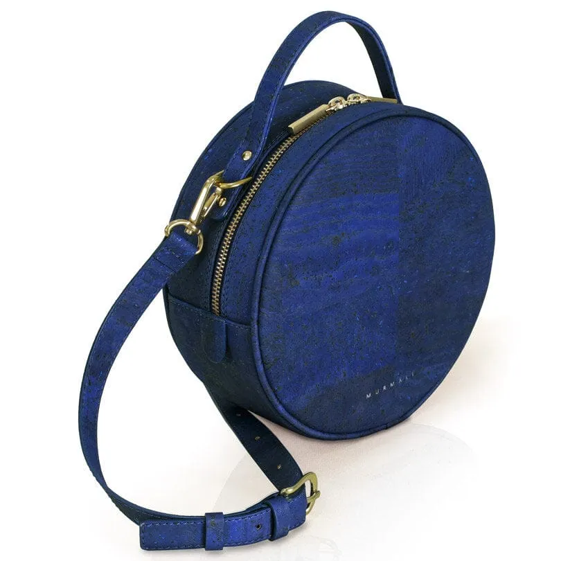 Beta Handcrafted Cork Vegan Round Shoulder Bag | Navy