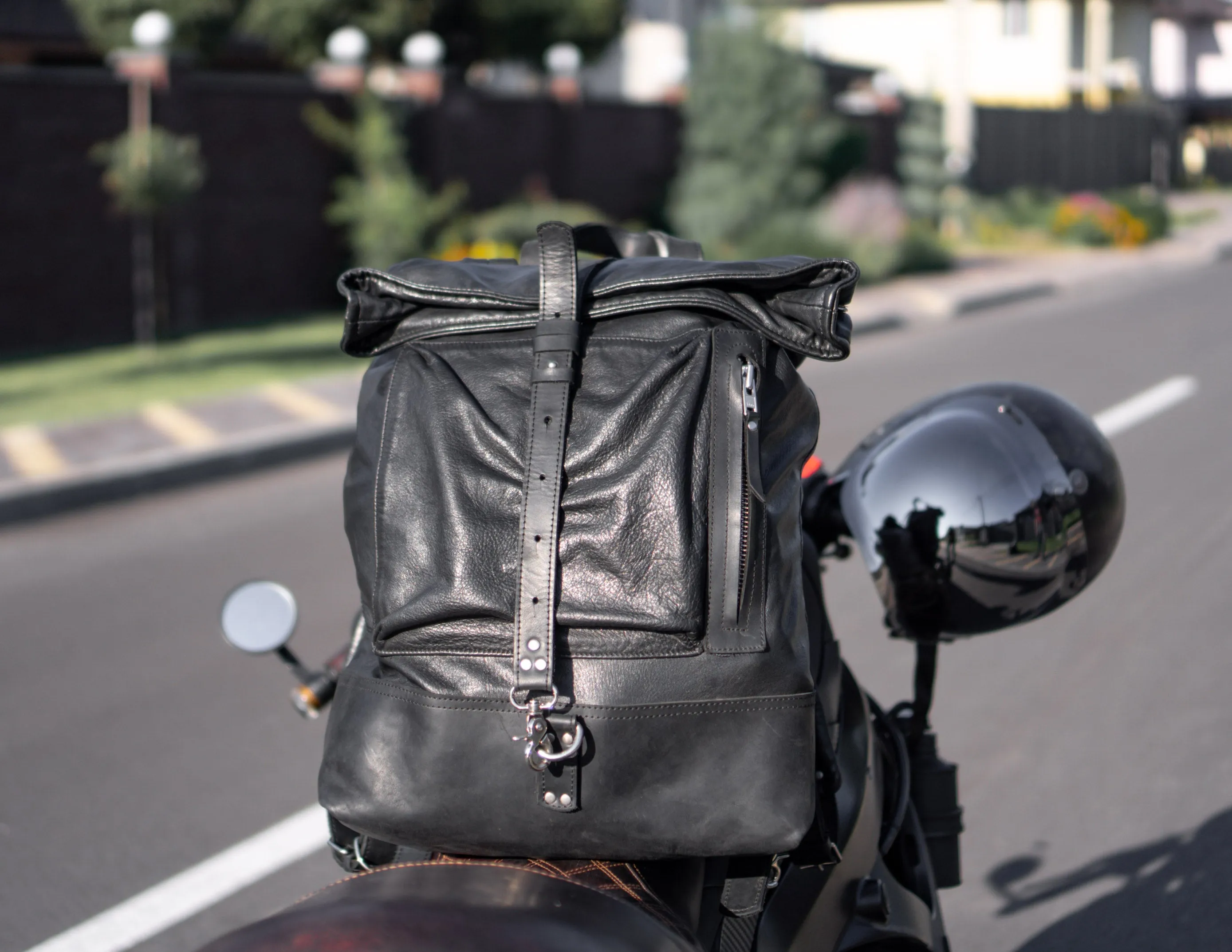 Black Leather Backpack | "Cafe-Racer" motorcycle rucksack, handcrafted