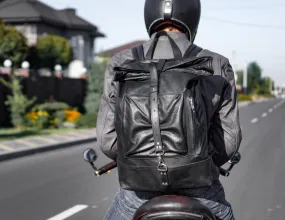 Black Leather Backpack | "Cafe-Racer" motorcycle rucksack, handcrafted