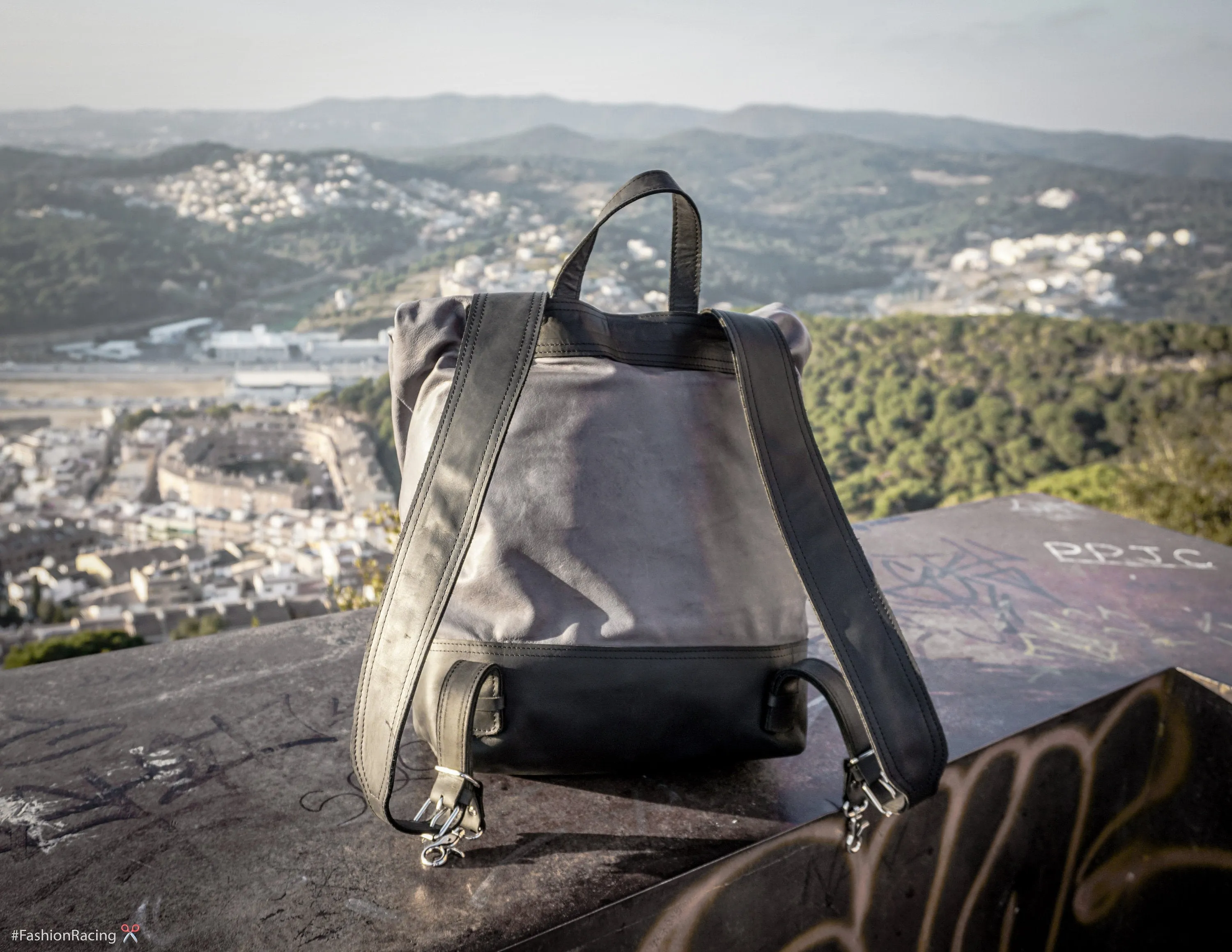 Black Leather Backpack | "Cafe-Racer" motorcycle rucksack, handcrafted