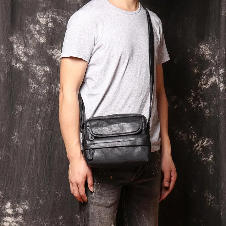 Black LEATHER MENS Small SIDE BAG COURIER BAG Black Small MESSENGER BAG FOR MEN