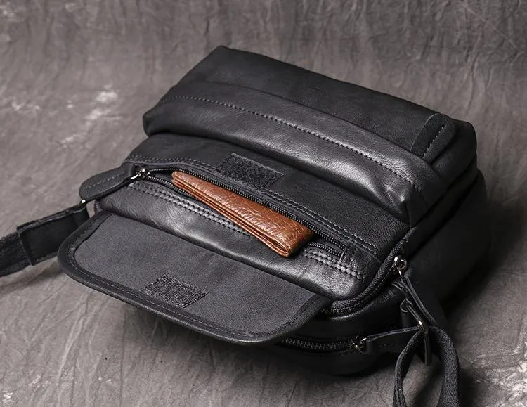 Black LEATHER MENS Small SIDE BAG COURIER BAG Black Small MESSENGER BAG FOR MEN