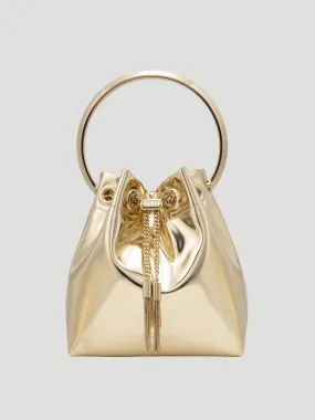 Bon Bon Gold Leather Bucket Top-Handle Bag