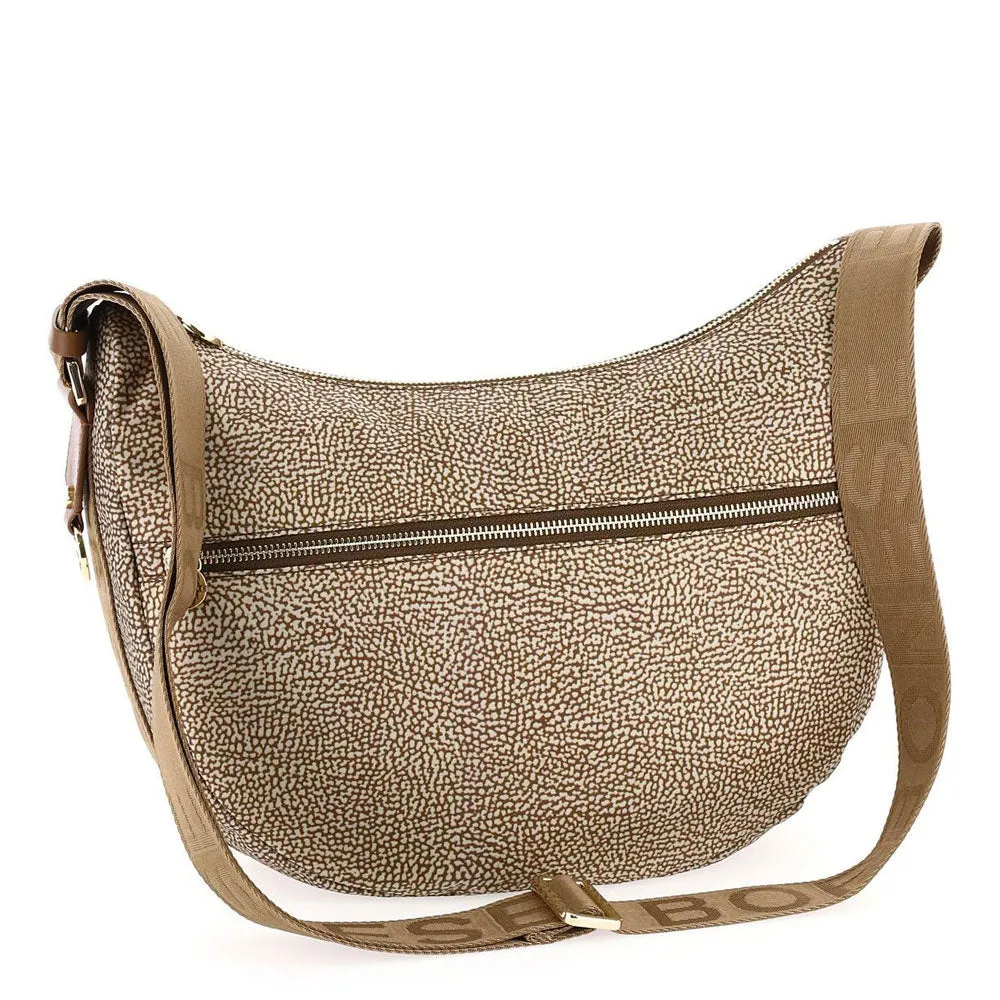 Borsa a Tracolla BORBONESE Luna Bag Middle linea Jet Op in Tessuto Colore Beige e Marrone