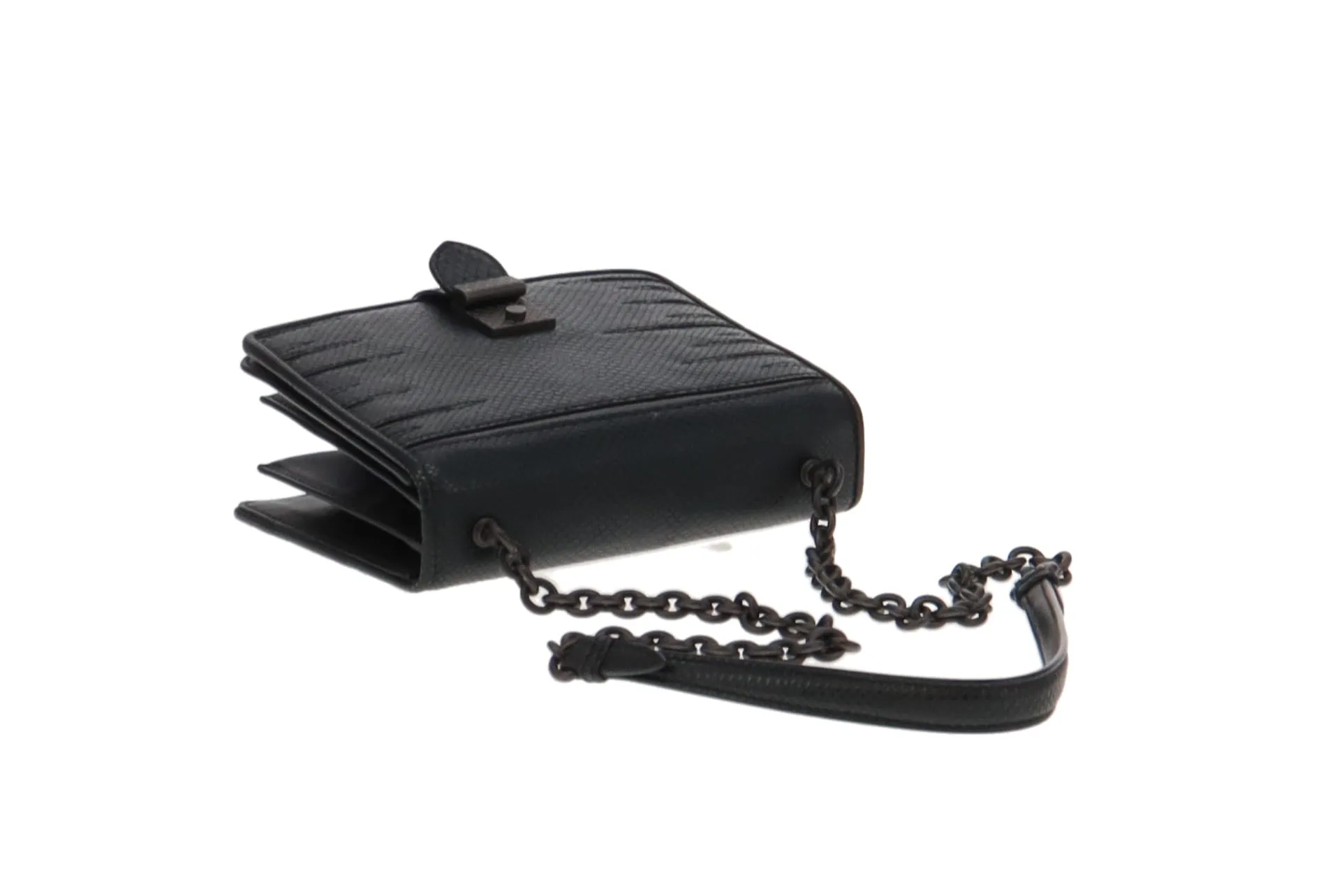 Bottega Veneta Black Lizard and Patent Detailing Pushlock Crossbody