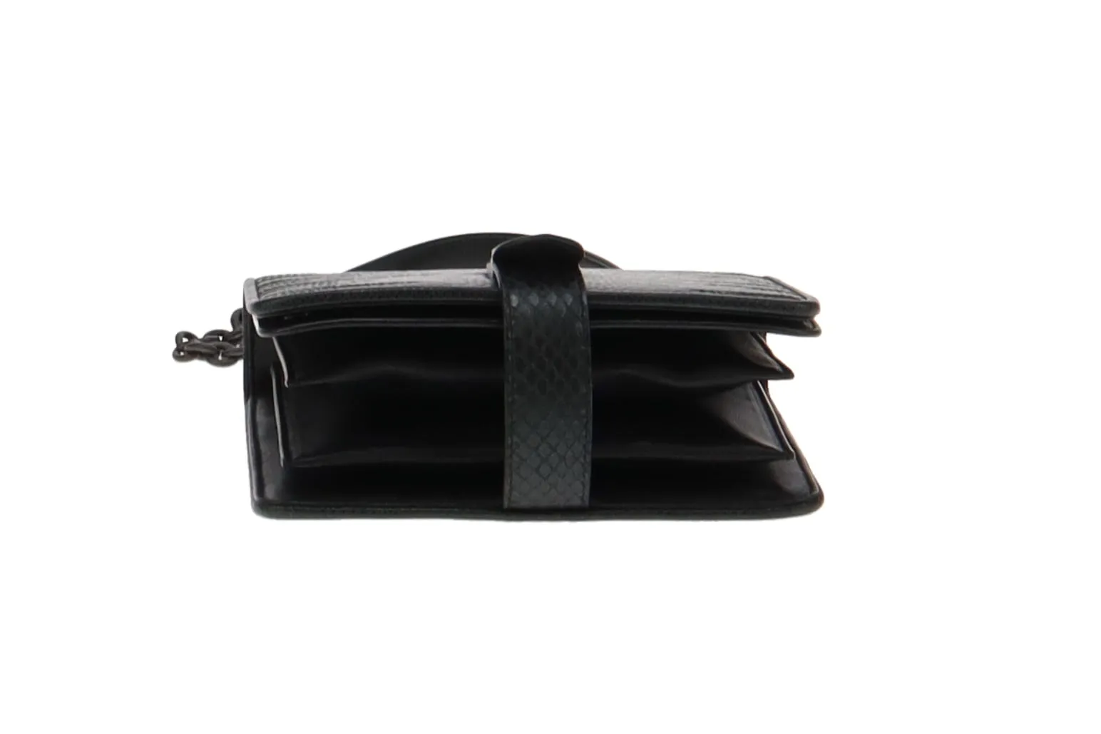 Bottega Veneta Black Lizard and Patent Detailing Pushlock Crossbody