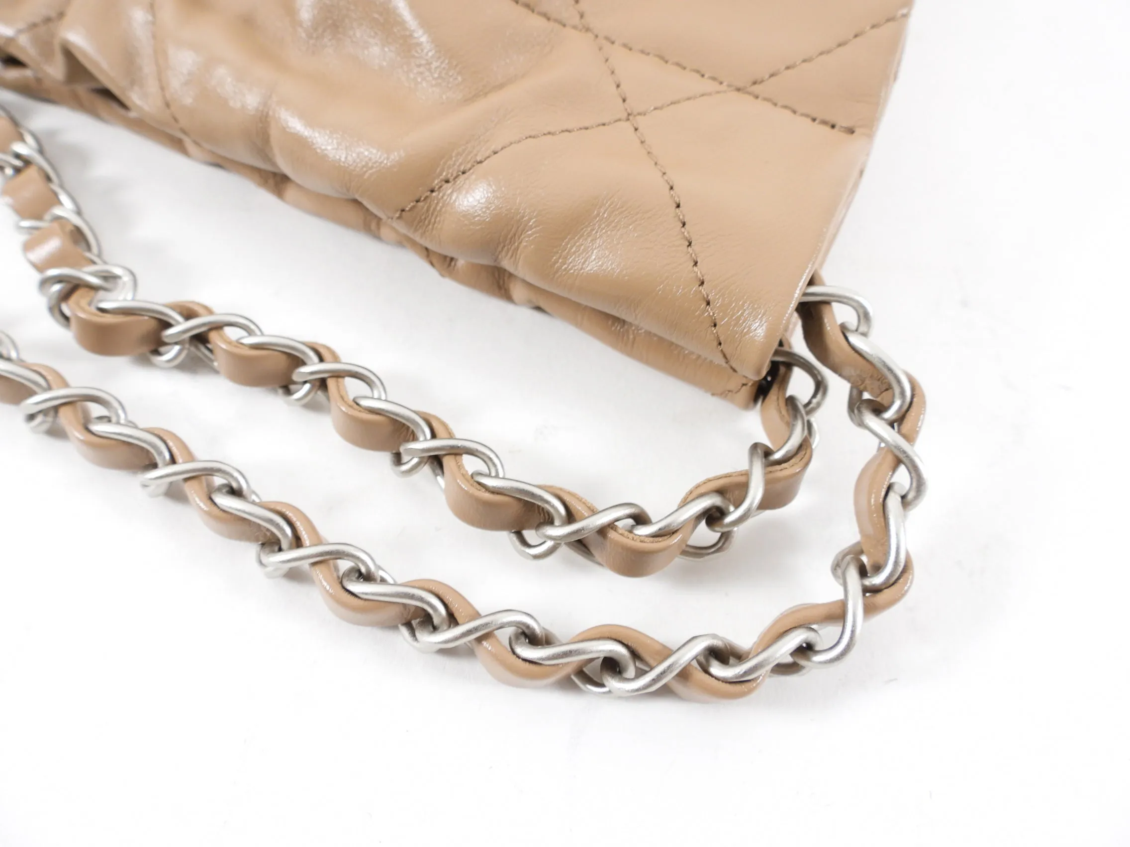 Chanel 22 Beige Glossed Leather Medium Chain Bag