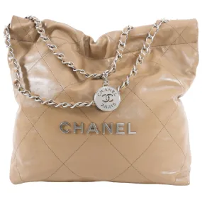 Chanel 22 Beige Glossed Leather Medium Chain Bag