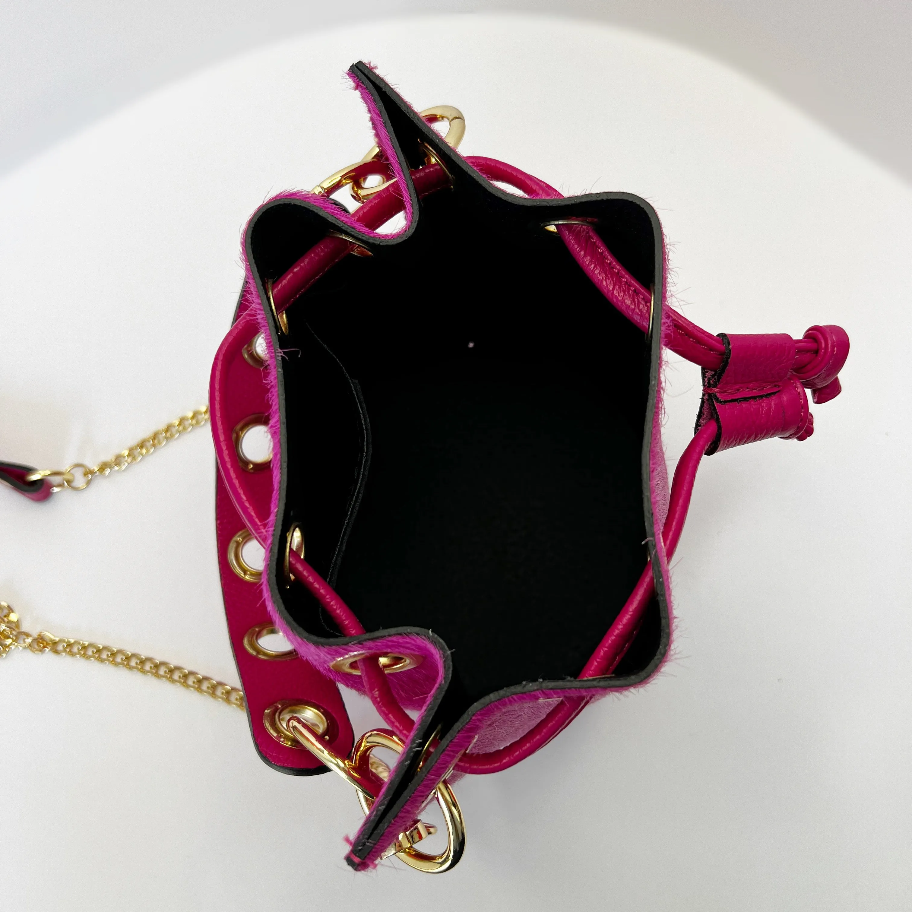 Gabriella Magenta Pony Hair Bucket Bag