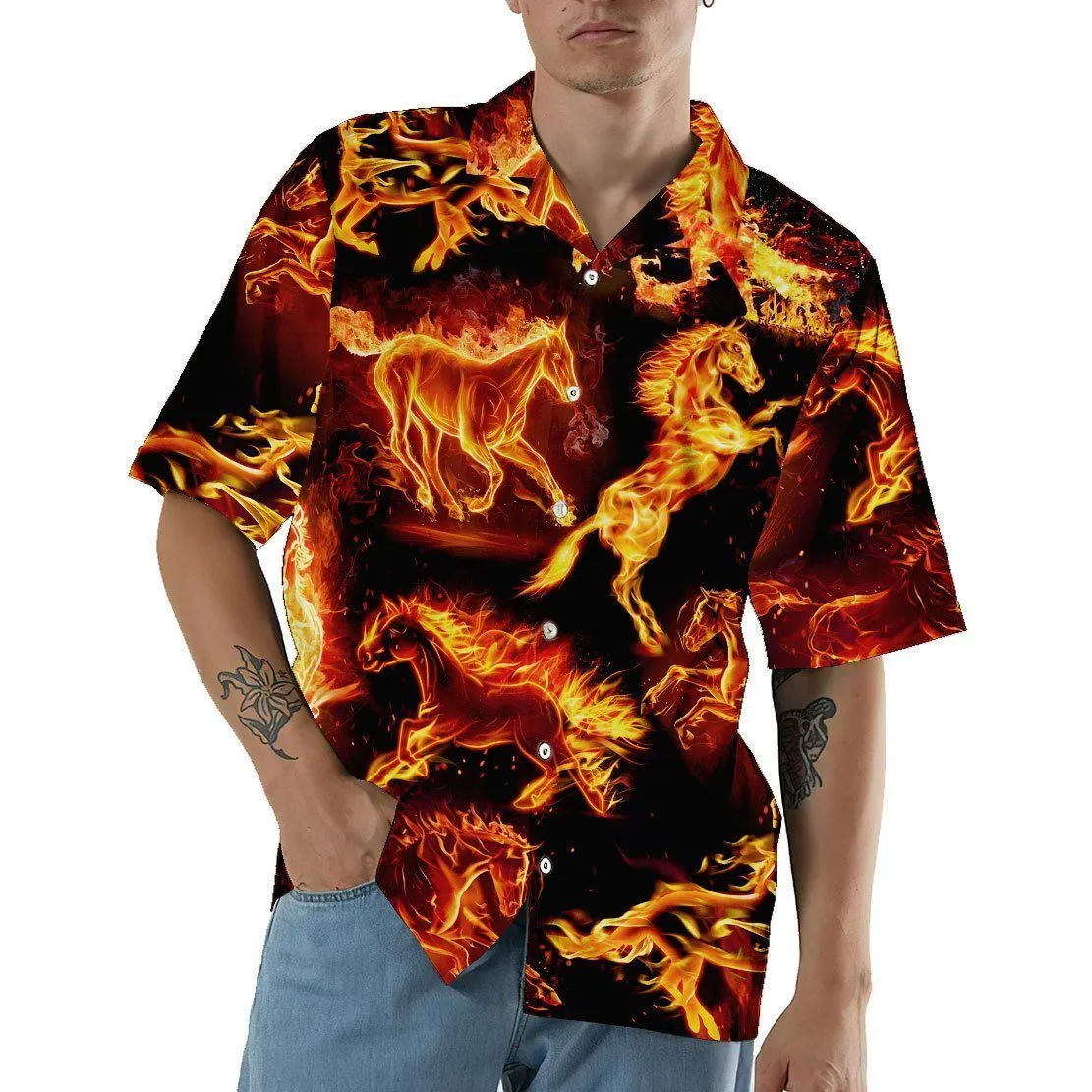 Gearhuman 3D Fire Horse Hawaii Shirt