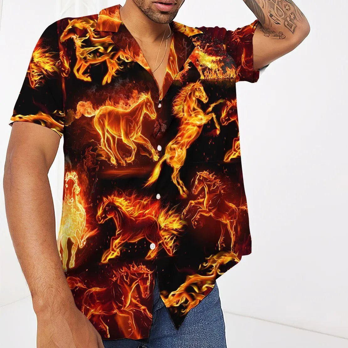 Gearhuman 3D Fire Horse Hawaii Shirt