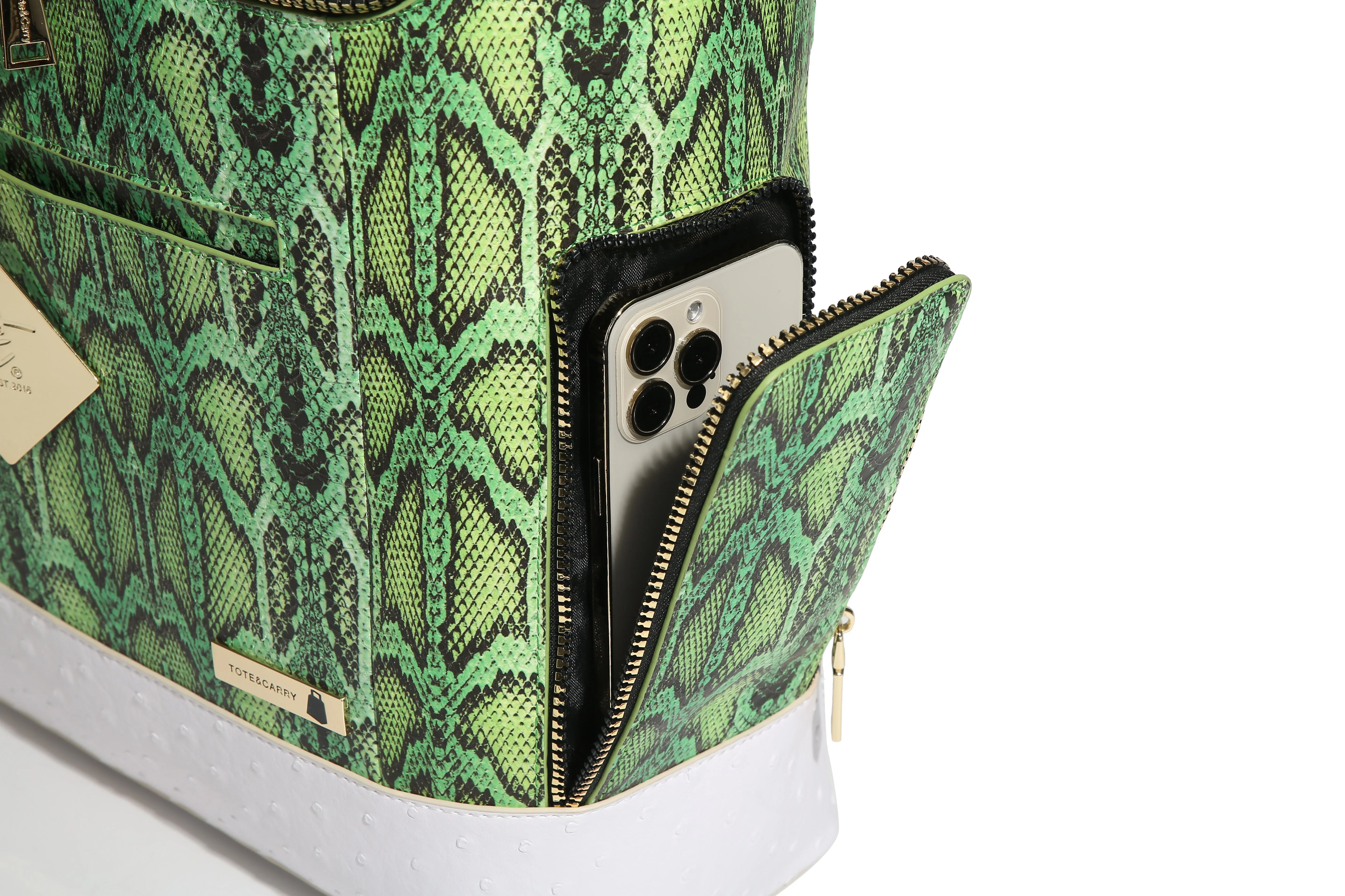 Green Faux Python Designer Backpack