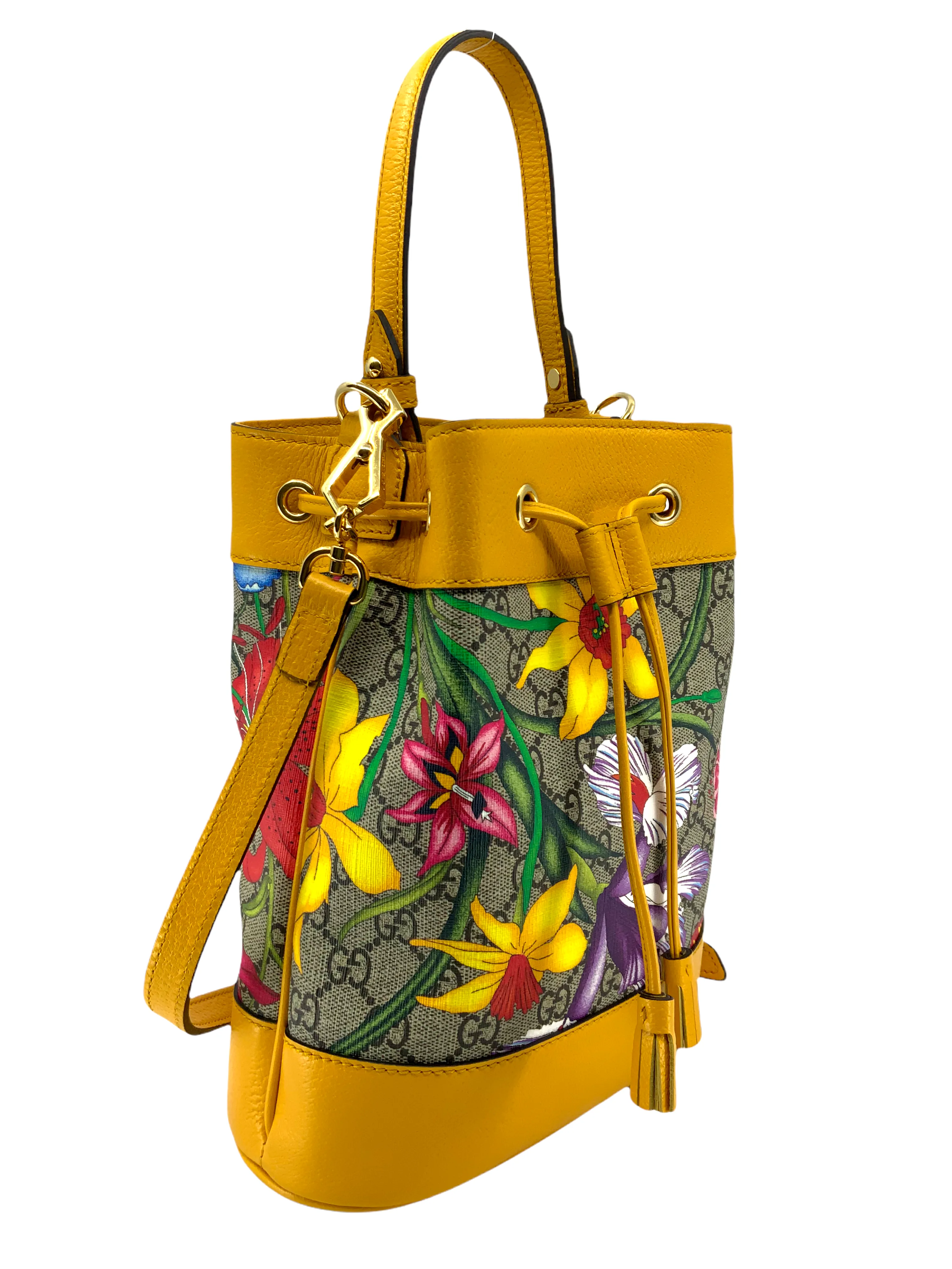 Gucci GG Supreme Flora Small Ophidia Bucket Bag NEW