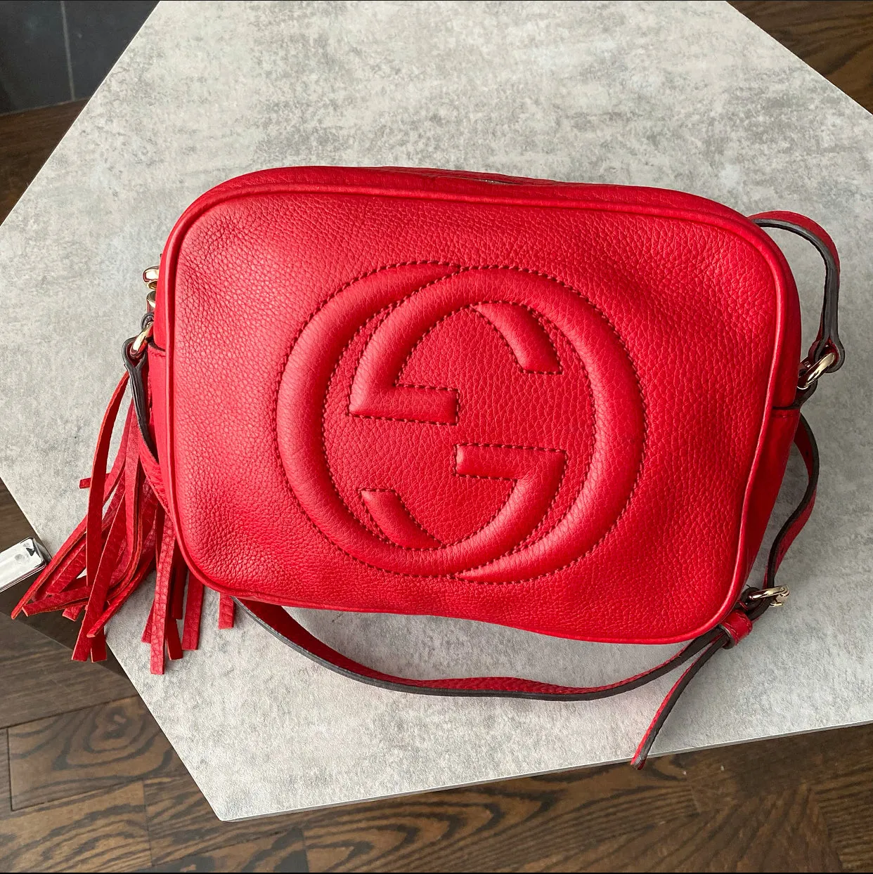 Gucci Small Red Soho Disco Tassel Crossbody Bag