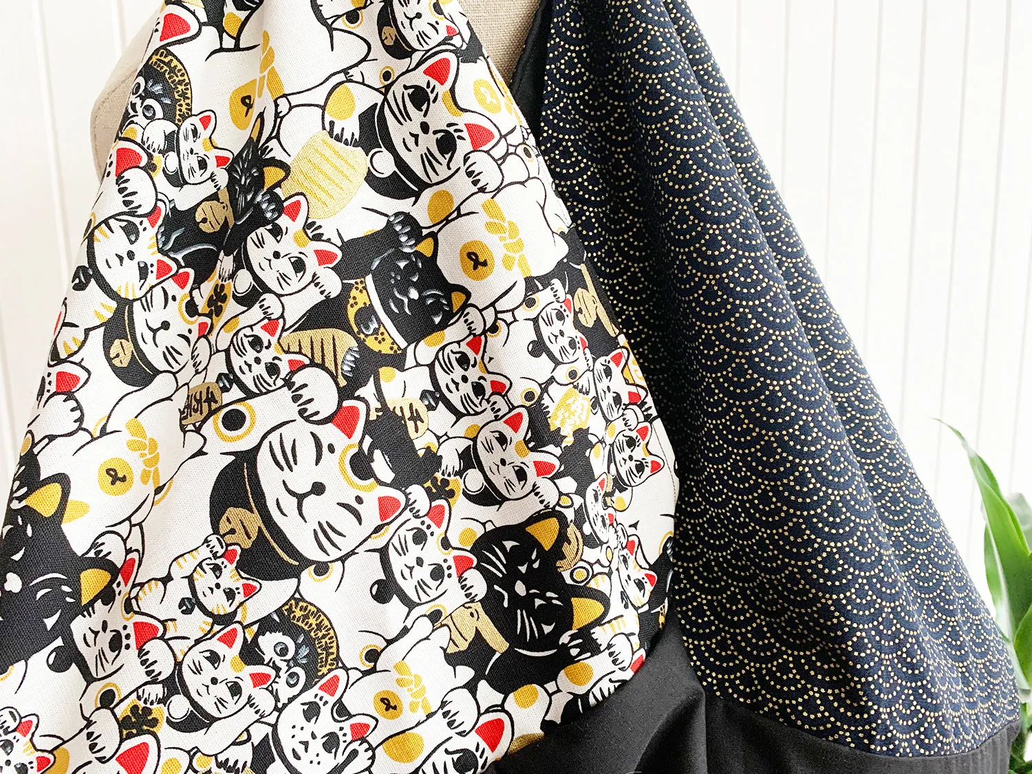 *Handmade* Origami bag | Market bag | Maneki-neko x Seigaiha