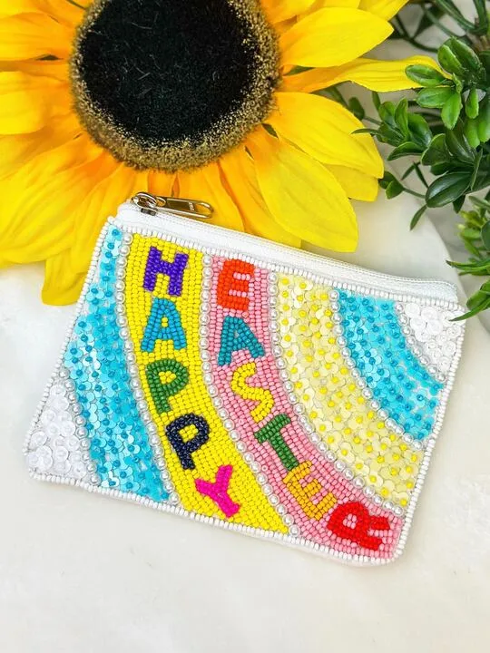 'Happy Easter' Beaded Zip Pouch