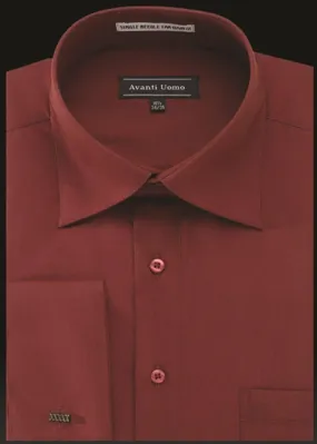 Men's French Cuff Dress Shirt Spread Collar- Fire Brick