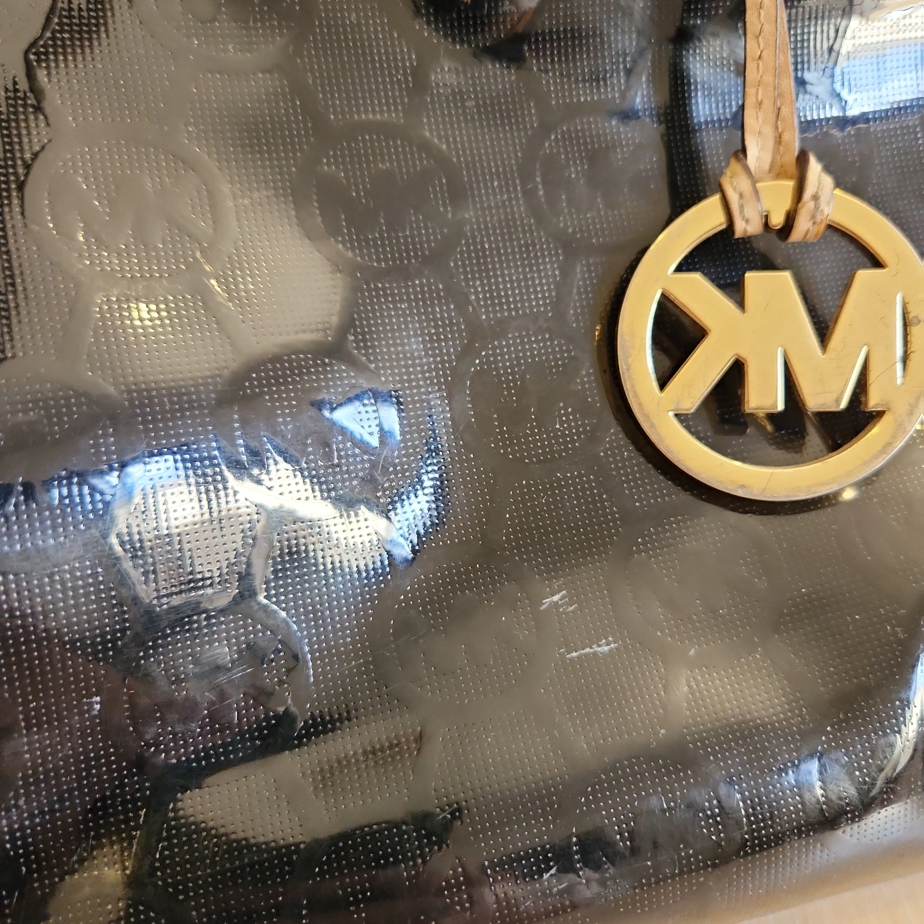 Michael Kors Black Glossy Monogram Shoulder Bag | Pre Loved |