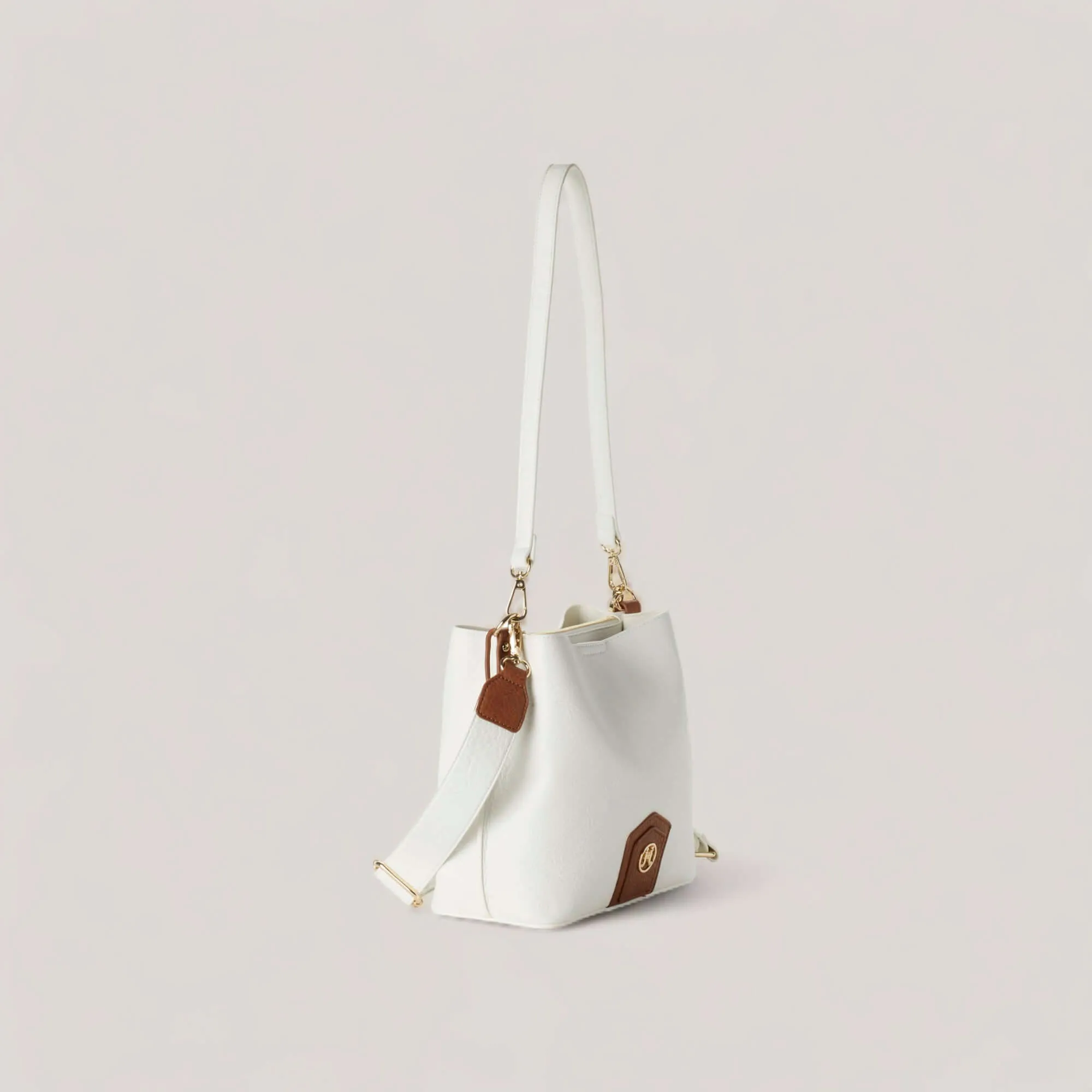 NAOMI | White-Camel Bucket Midi Crossbody