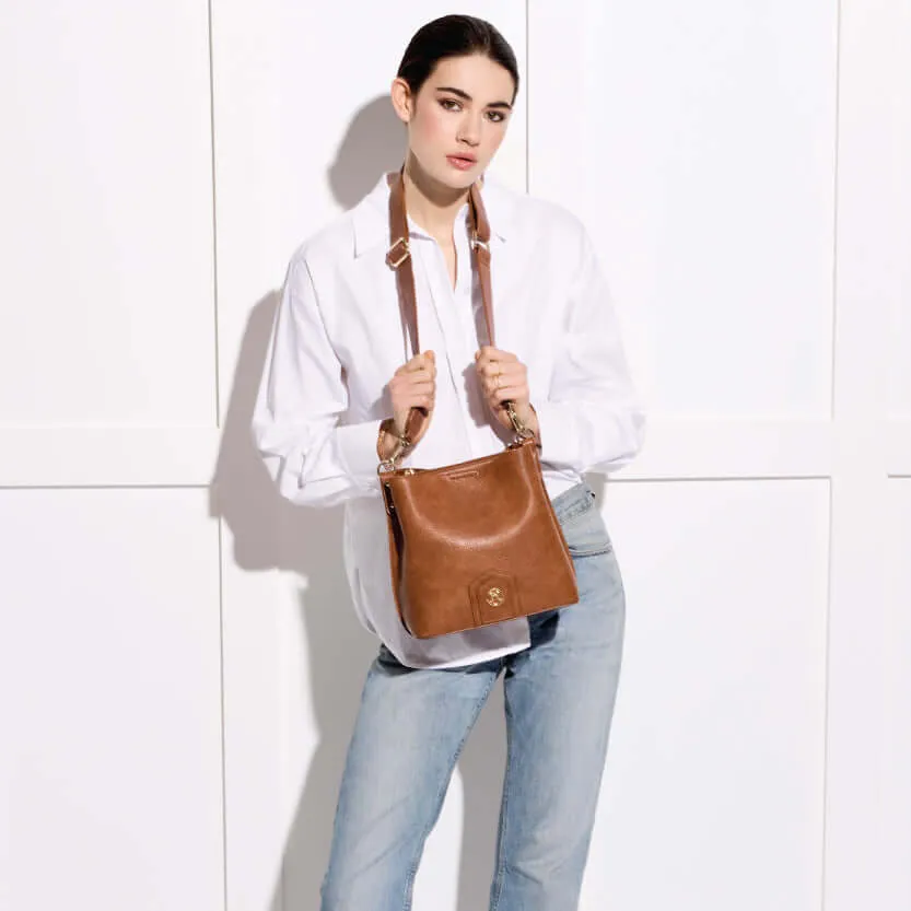 NAOMI | White-Camel Bucket Midi Crossbody