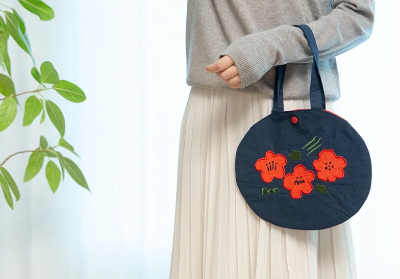 Navy Orange Circle Bag Womens Totes Handbags Purses Fabric Cute Girls Artists Design Female Casual Light Gifts Foldable Bookbags Cotton Embroidery Rounded