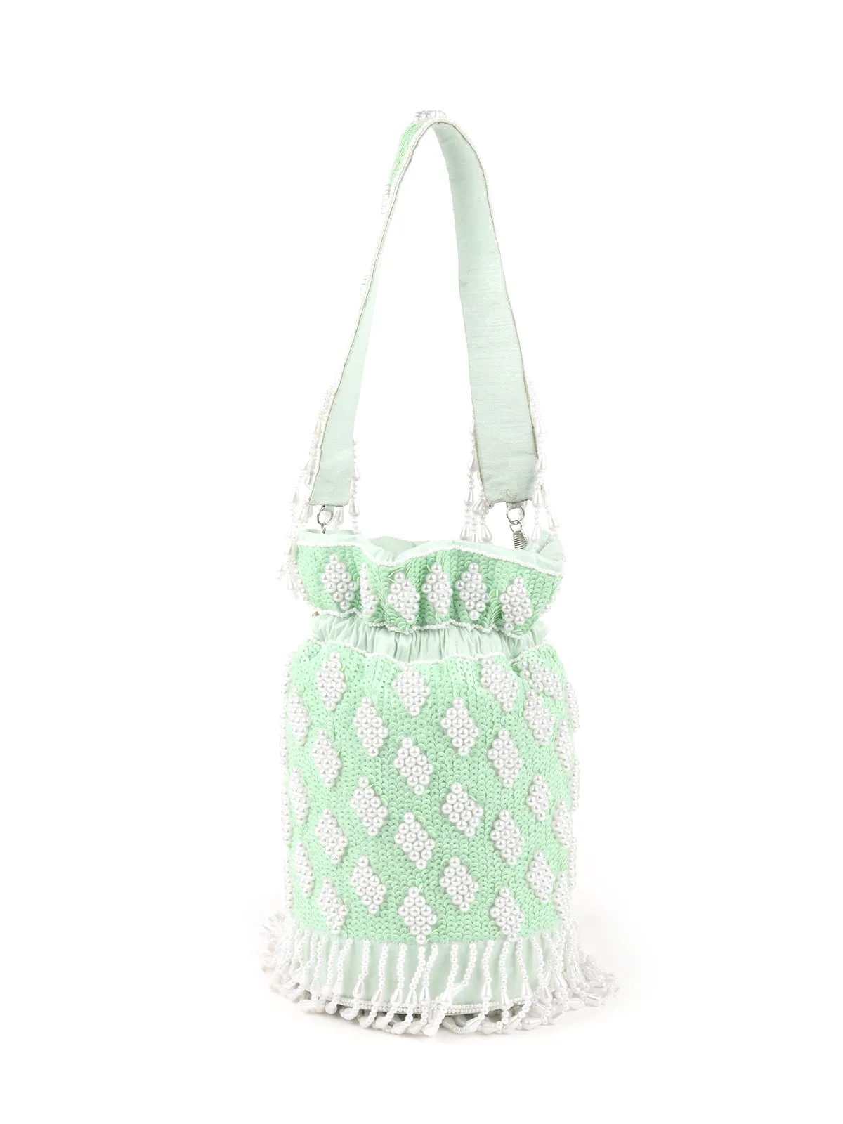 Odette Light Green Embroidered Potli Bag For Women