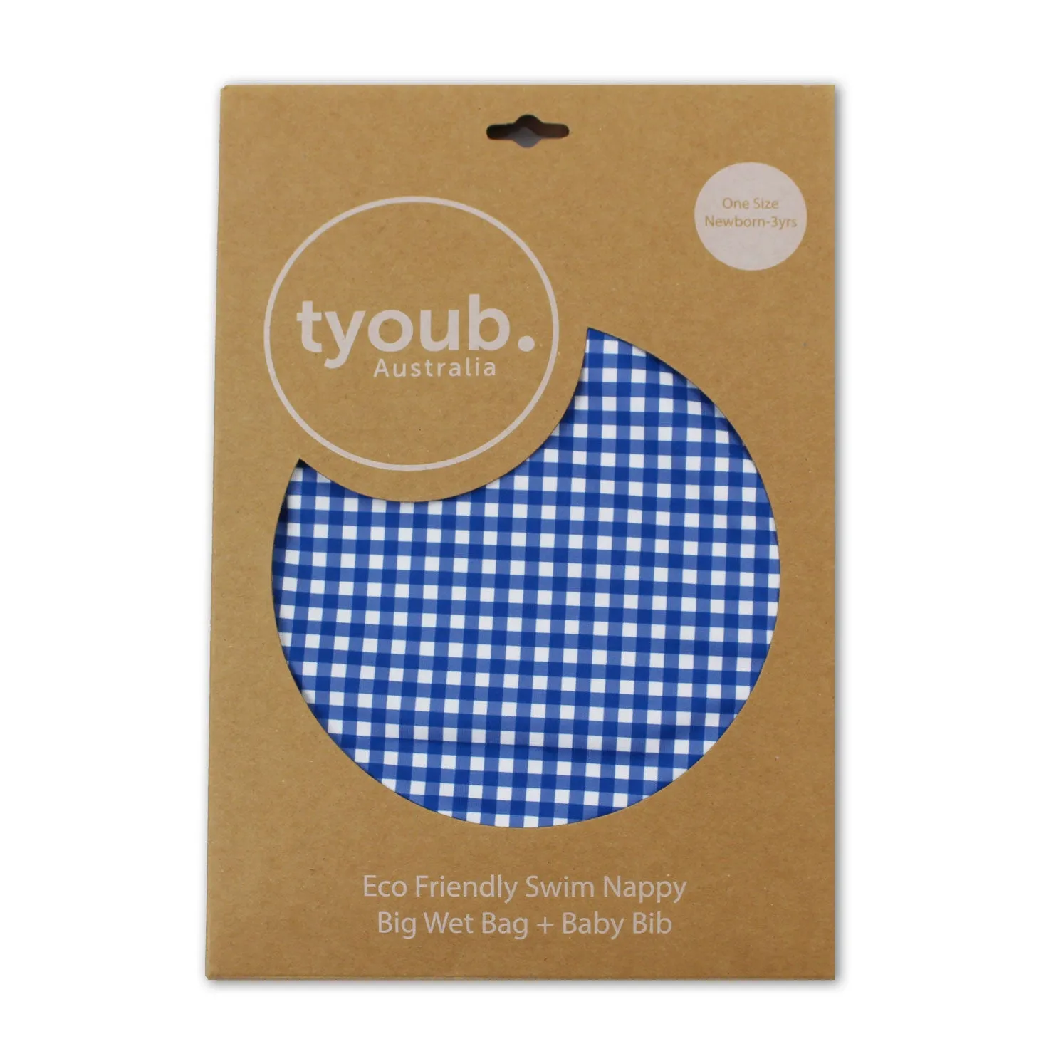 On The Go - Gift Set, Reusable Swim Nappy, Wet Bag and Baby Bib - Blue Check