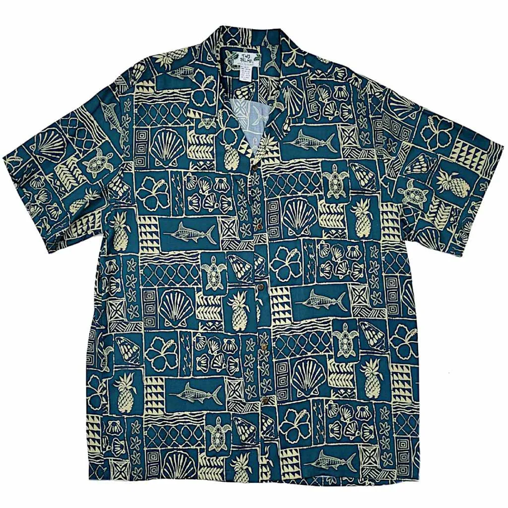 Polynesian Block Print Retro Vintage Style Hawaiian Shirt - black