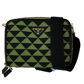 Prada Brand New 2400 Ivy & Black Symbole Embroidered Fabric Crossbody Bag