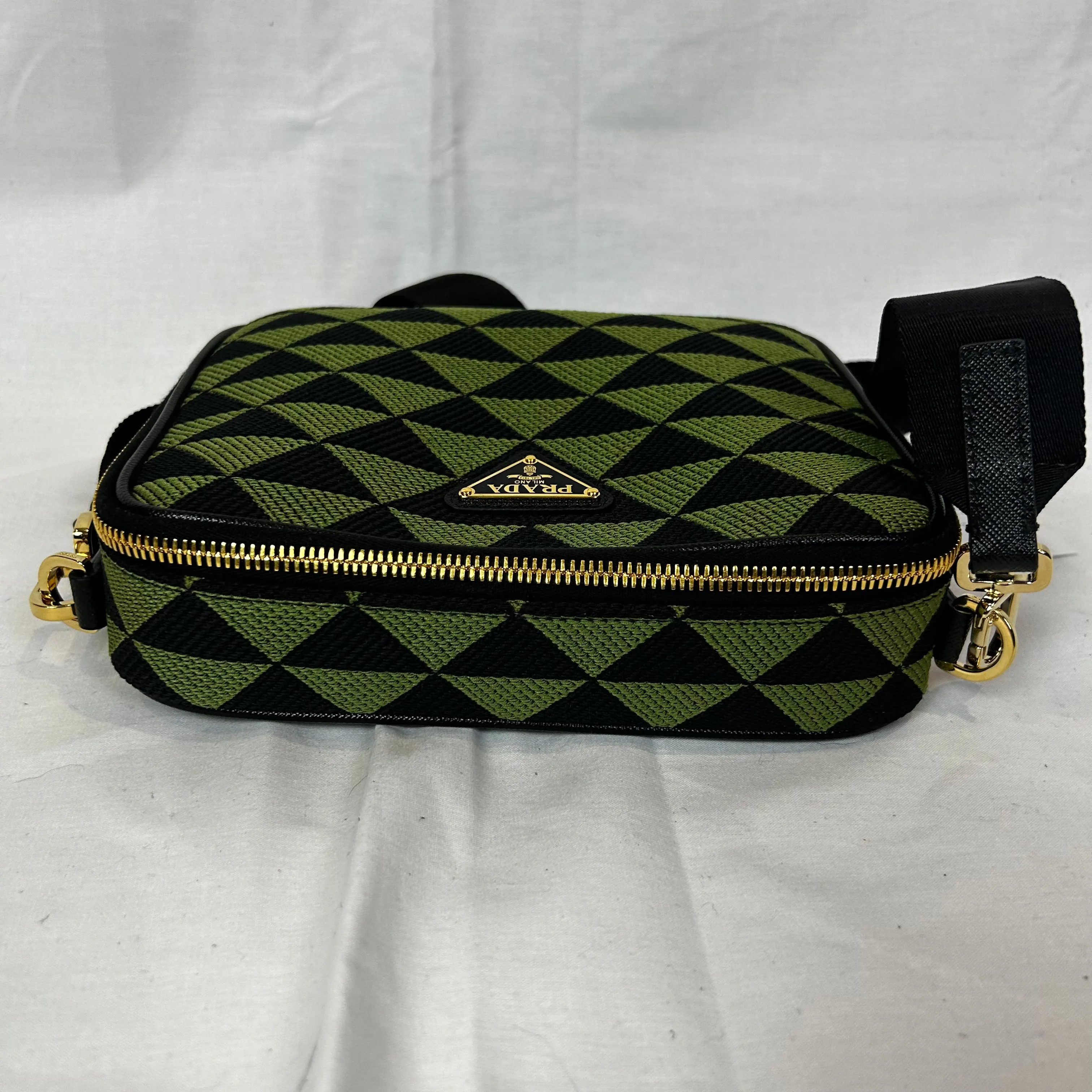 Prada Brand New 2400 Ivy & Black Symbole Embroidered Fabric Crossbody Bag