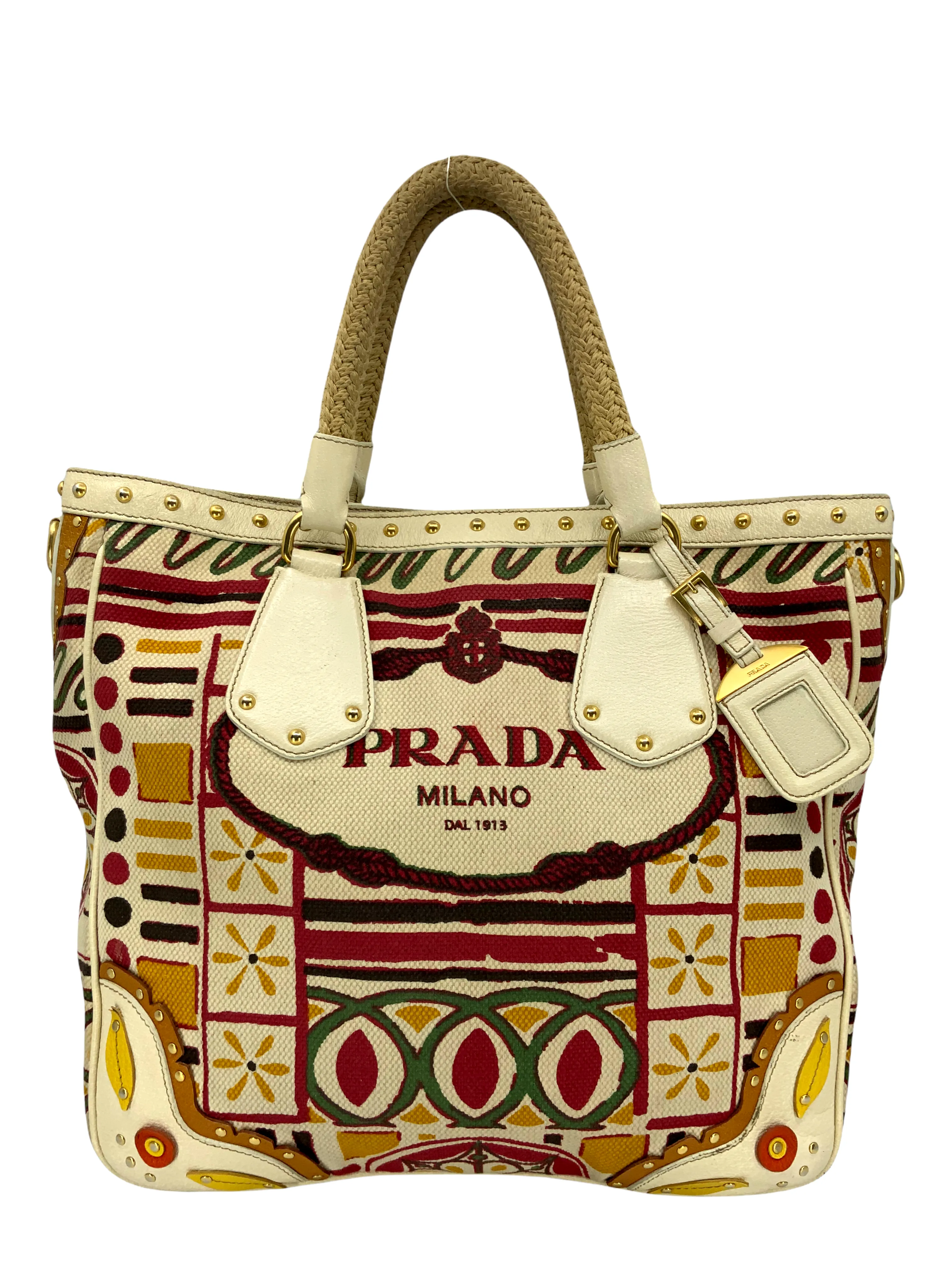 PRADA Canapa Stampada Logo Large Tote Bag