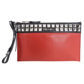 Prada Red and Black Stud Logo Elektra Wristlet Pouch Bag