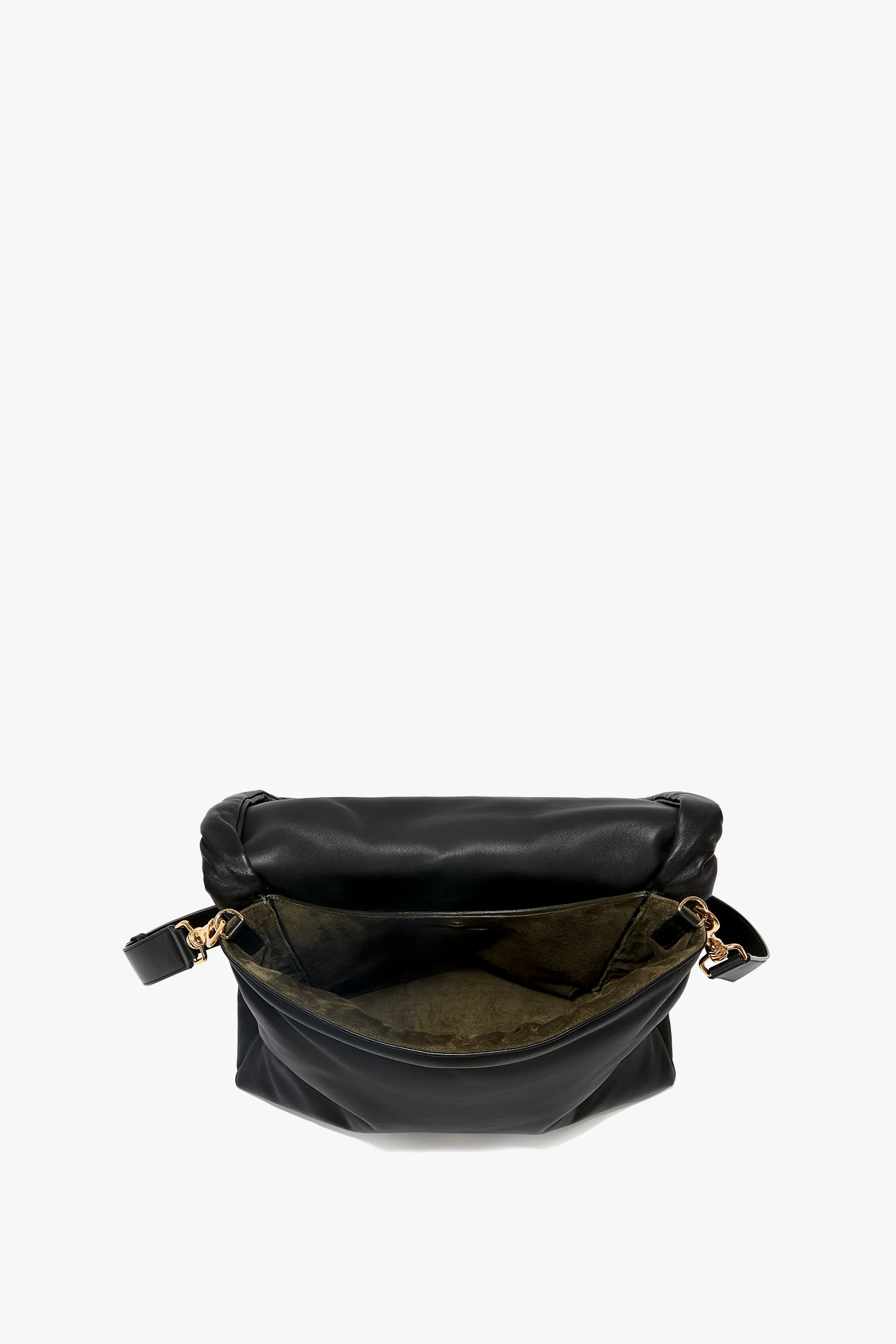 Puffy Jumbo Chain Pouch In Black Leather