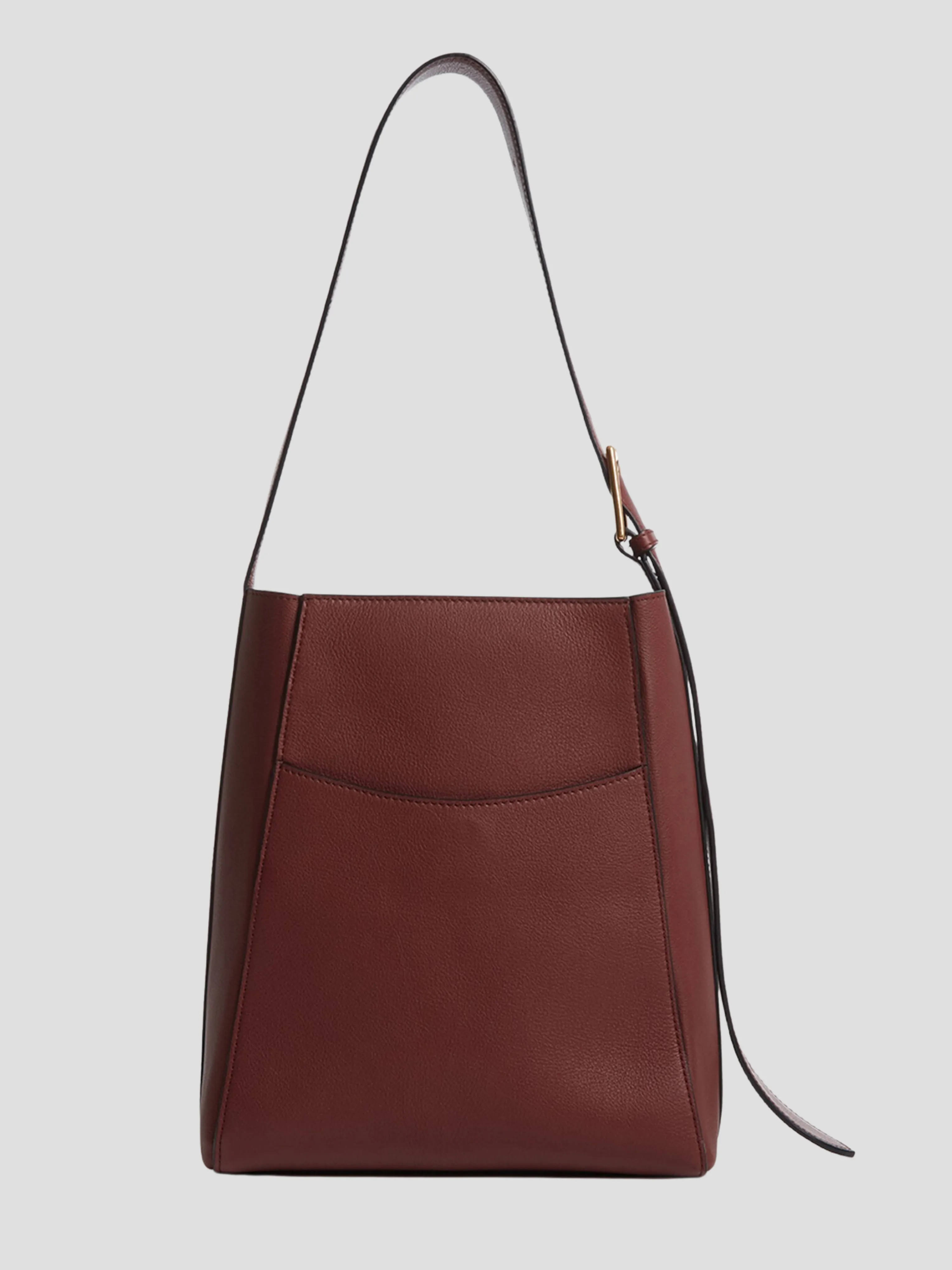 Pyramid Red Smooth Calf Bucket Bag with Adjustable Strap